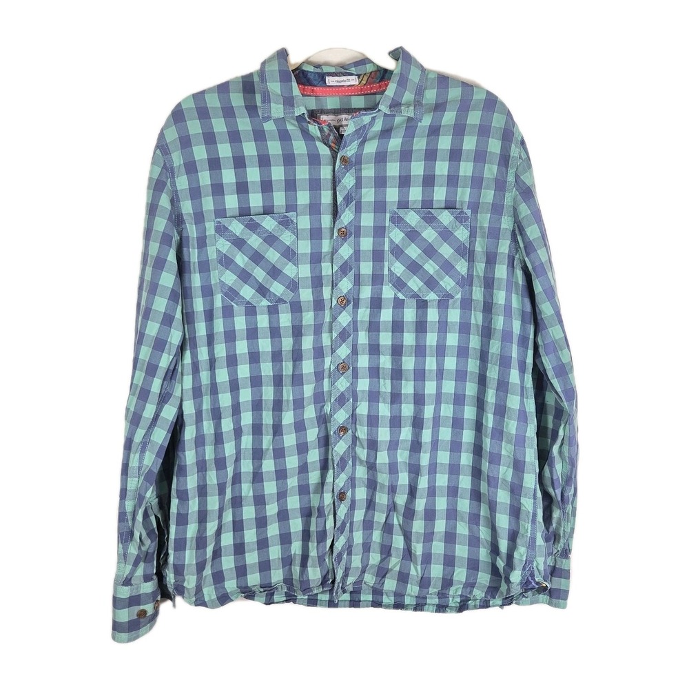 Pd&c Blue Green Plaid Ling Sleeve Button Up Shirt Classic Fit Large